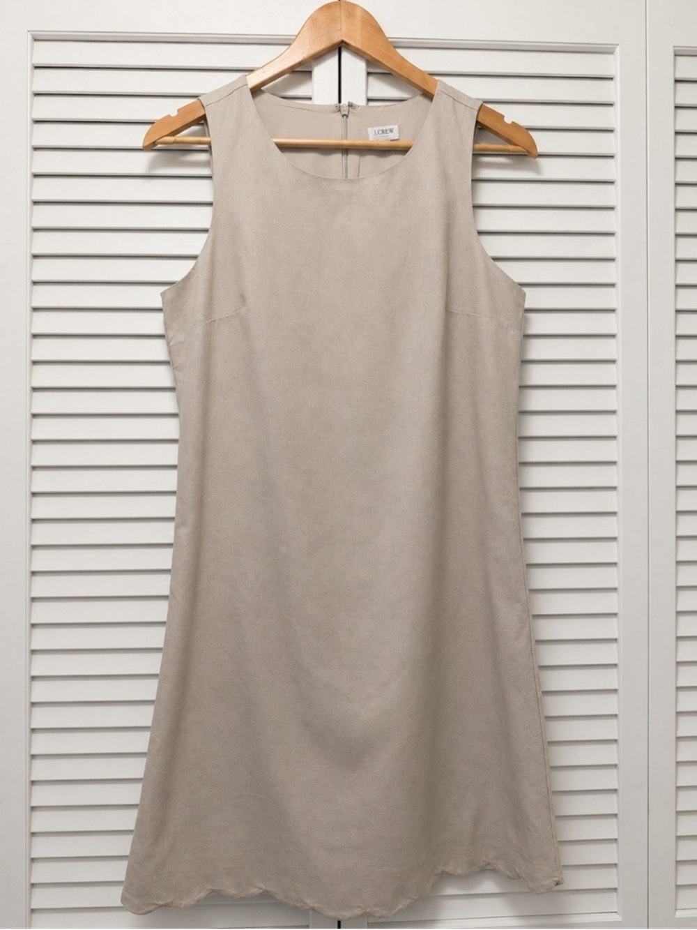 J. Crew Beige Linen Scalloped Mini Dress Size 14 Coastal Summer